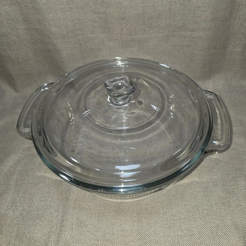 Vintage Anchor Ovenware Clear Glass 2 Qt Casserole Dish With Lid 9